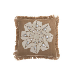 J-Line Kussen bloem abstract jute naturel beige