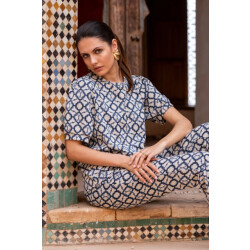 Geisha 51170-70 010 pants jaqcuard off-white/blue