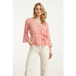 Smashed Lemon 25184 wrap top met schelpenprint in perzik en roze