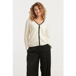 Smashed Lemon 25265 off white knitted cardigan met zwarte contrast