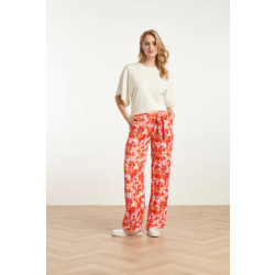 Smashed Lemon 25209 satijnen broek met peach bloemenprint