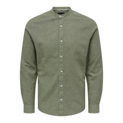 Only & Sons onscaiden ls solid linen mao shirt 22019173 swamp