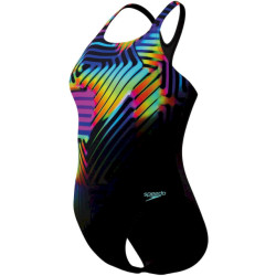 Speedo eco+ dig printed medalist bla/yel badpak sport dames