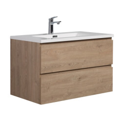 Badplaats Badkamermeubel set angela 80cm kastanje eiken badmeubel met