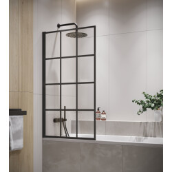 Badplaats Badwand riad 80 x 140 cm zwart badscherm draaibaar 5 mm dik -