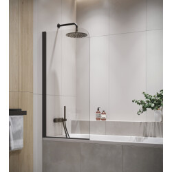 Badplaats Badwand torino 60 x 140 cm zwart badscherm draaibaar 5 mm dik -