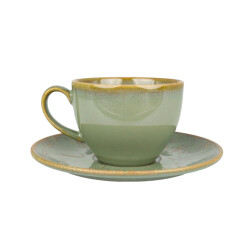 Bonna Thee kopjes & schotel sage snell porselein set van 6