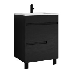 Badplaats Badkamermeubel set salzburg 60 cm zwart houtnerf staand badmeubel