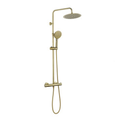 Luzzo ® pvd regendouche brushed brass met thermostaatkraan 25cm