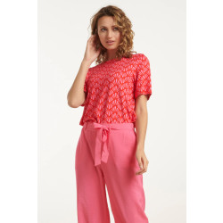 Smashed Lemon 25040 stretchy rondhals top met schelpprint in roze en