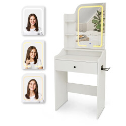 Mirlux Kaptafel met spiegel en led verlichting 62x39x149.5cm wit ingebouwde