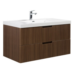 Badplaats Badkamermeubel set thermis 100cm bruin teak badmeubel met wastafel