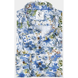 R2 Amsterdam Casual hemd lange mouw blue flower print on cotton l 128.wsp.031/014