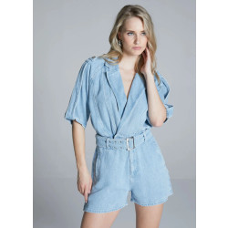 Homage to Denim Homage flowy playsuit details light soft blue