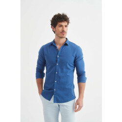 William de Faye Linnen shirt blauw