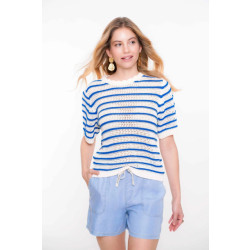 Geisha 54062-70 010 pullover stripes ajour sh/sl off-white/blue