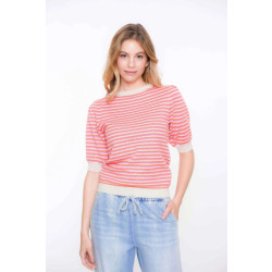 Geisha 54033-14 720 pullover stripes short sleeves sand/orange/pink