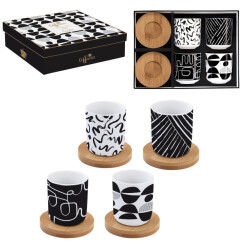 Easy Life Set/4 espr beker + schotels bamboe 11 cl grafitti