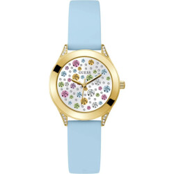 Guess Blauwe siliconen horloge met gouden kast