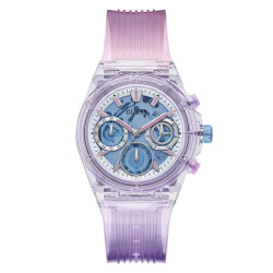 Guess Paarse siliconen horloge met analoge wijzerplaat