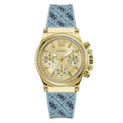 Guess Blauw siliconen horloge met gouden kast