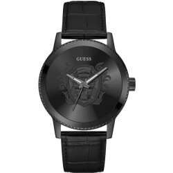 Guess Zwarte leren horloge voor mannen met quartz mechanisme