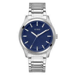 Guess Grijze rvs horloge met blauwe wijzerplaat