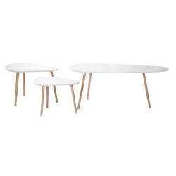 CaliCosy Set van 3 witte en houten nesttafels