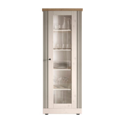 CaliCosy Vitrinekast met 1 deur, decor eiken cadiz en meringuewit h192 cm country