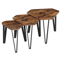 CaliCosy Set van 3 nesttafels met stalen poten en rustieke houten decoratie