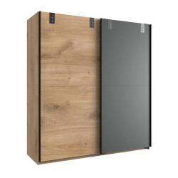 CaliCosy Kledingkast met 2 schuifdeuren: 1 eikenhouten decor + 1 grafiet l180cm