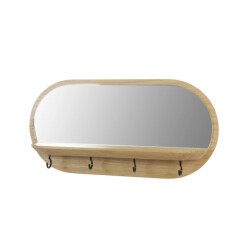 CaliCosy Wandspiegel met plank en zwarte metalen haken l35 cm
