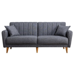 CaliCosy Slaapbank 3-zits van linnen met 2 kussens en houten poten l210 cm aqua