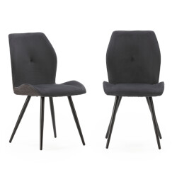 CaliCosy Set van 2 stoelen in stof met zwarte metalen poten l45 cm adaya
