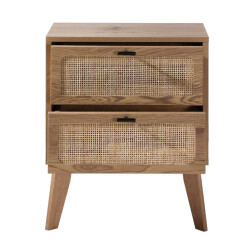 CaliCosy Nachtkastje met 2 lades, rotan fronten en decoratieve houten poten l45 cm alia