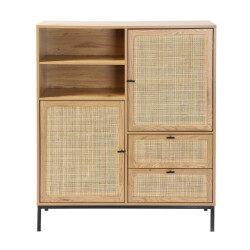 CaliCosy Hoge buffetkast met natuurlijke rotan fronten l100 x h120 cm jaya