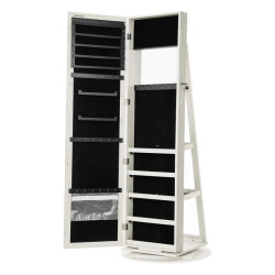 CaliCosy Draaibare staande 3-in-1 sieradenkast met grote spiegel en planken h160 cm
