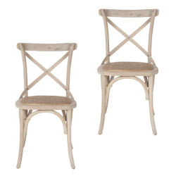 CaliCosy Set van 2 stoelen van massief hout en webbing l61 cm bistrot