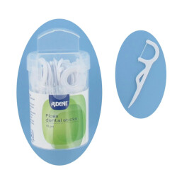 CaliCosy 2 sets van 50 tandenstokers met flosdraad in een witte dispenser 7 x 1.7 cm