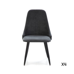 CaliCosy Set van 4 stoelen in stof met zwarte metalen poten l50 cm mani