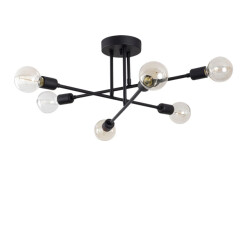 CaliCosy Plafonnière van zwart metaal met 6 lampen l64 cm julia