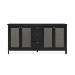 CaliCosy Buffet 4 deuren en 3 laden zwart en riet l180 cm krakow