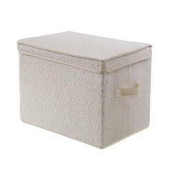 CaliCosy Hoge opbergdoos met deksel van bouclé-stof in écru h30 cm