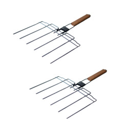 CaliCosy Barbecue spies 6 in 1 opvouwbaar met houten handvat set van 2