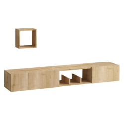 CaliCosy Zwevende tv-meubel met 1 nis, 3 deuren en 1 wandplank in eiken saffierdecor l180