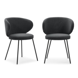 CaliCosy Set van 2 stoelen in stof met zwarte metalen poten l60 cm rush