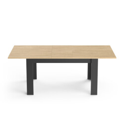 CaliCosy Uitschuifbare tafel van 160 tot 200 cm in hamilton-eiken decor en mat zwart -