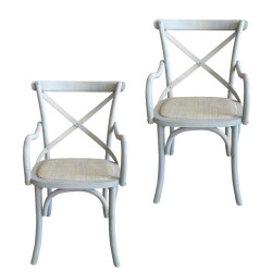 CaliCosy Set van 2 bridge fauteuils van massief hout en webbing l62 cm bistrot