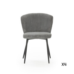 CaliCosy Set van 4 stoelen in geribbelde fluwelen stof met zwarte metalen poten l47 cm -