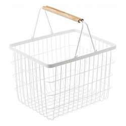 CaliCosy Wasmand wit metaal met houten handvatten h38.5cm